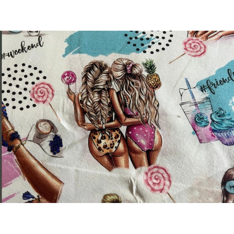Jersey Stoff - Girls Lifestyle Coffee & Cupcakes Pastellfarben Rosa Türkis Digitaldruck Überbreite 180 cm breit