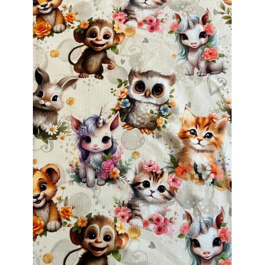 Jersey Waldtiere & Einhorn Stoff 180 cm ( Überbreite)  – Pastellfarben Aquarell Tiere – 220 g/m² – Deko & Kleidung