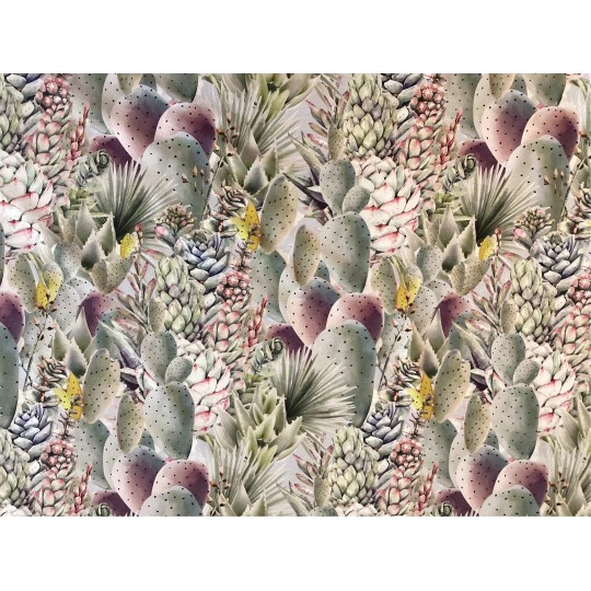 Sommersweat Stoff - Kakteen & Sukkulenten Pastell 180 cm breit XL Überbreite