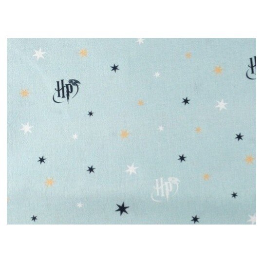 Baumwolle Lizenz 150 cm –Harry Potter, Magie Items, Monogramm, Eisblau  – 130 g/m² – Kinder & Deko