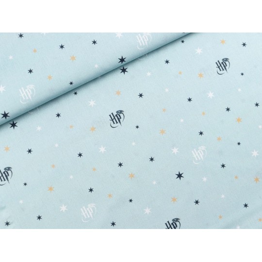 Baumwolle Lizenz 150 cm –Harry Potter, Magie Items, Monogramm, Eisblau  – 130 g/m² – Kinder & Deko