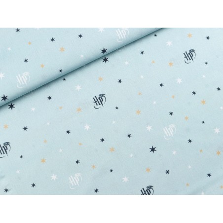 Baumwolle Lizenz 150 cm –Harry Potter, Magie Items, Monogramm, Eisblau  – 130 g/m² – Kinder & Deko