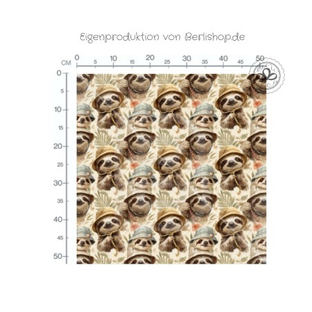 Designer Stoff Vorbestellung Faultiere Safari Natur – Tier Stoff Meterware Eigenproduktion