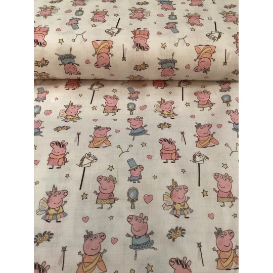 Lizenz Baumwolle Peppa Wutz Pig Einhorn Prinzessin Rosa Blau Meterware PATCHWORK KINDERSTOFF
