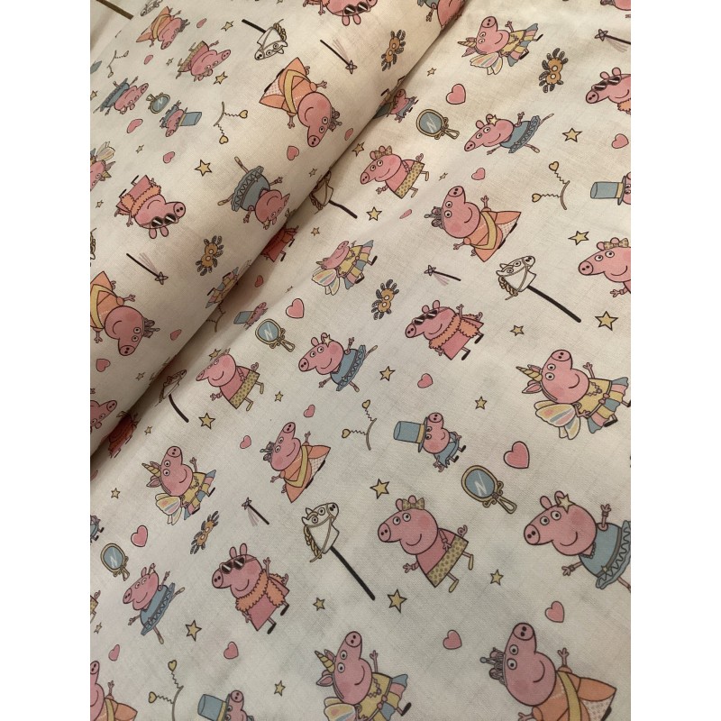 Lizenz Baumwolle Peppa Wutz Pig Einhorn Prinzessin Rosa Blau Meterware PATCHWORK KINDERSTOFF