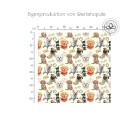 Baumwolle Canvas Welpen Hunde Stoff 160 cm – Chihuahua Mops Dackel Aquarell mit Grünen streifen – 153 g/m² – Eigenproduktion