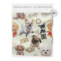 Baumwolle Canvas Welpen Hunde Stoff 160 cm – Chihuahua Mops Dackel Aquarell mit Grünen streifen – 153 g/m² – Eigenproduktion