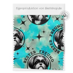 Baumwolle Canvas Shih Tzu Stoff 160 cm –Bester Freund Türkis Schwar– 153 g/m² – Eigenproduktion