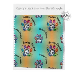 Baumwolle Canvas Husky Stoff Bester Freund 160 cm – Bunte Hund Pfoten Aquarell – 153 g/m² – Eigenproduktion