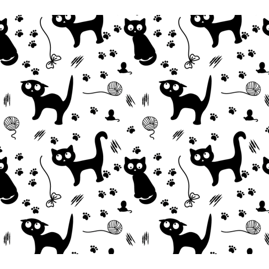 Baumwolle Canvas Katzen Stoff Schwarz Weiß 160cm – Katzen Pfoten Muster – 153 g/m² – Eigenproduktion