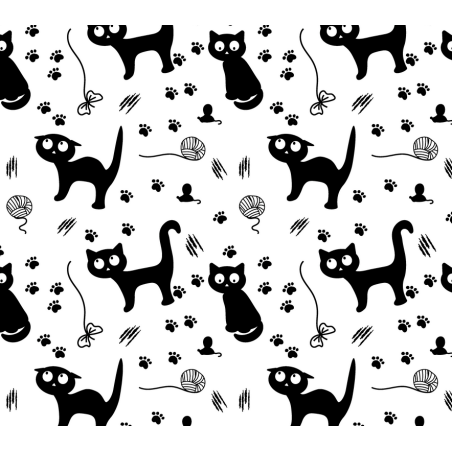 Baumwolle Canvas Katzen Stoff Schwarz Weiß 160cm – Katzen Pfoten Muster – 153 g/m² – Eigenproduktion