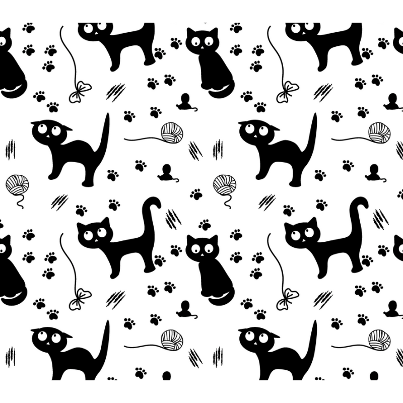 Baumwolle Canvas Katzen Stoff Schwarz Weiß 160cm – Katzen Pfoten Muster – 153 g/m² – Eigenproduktion