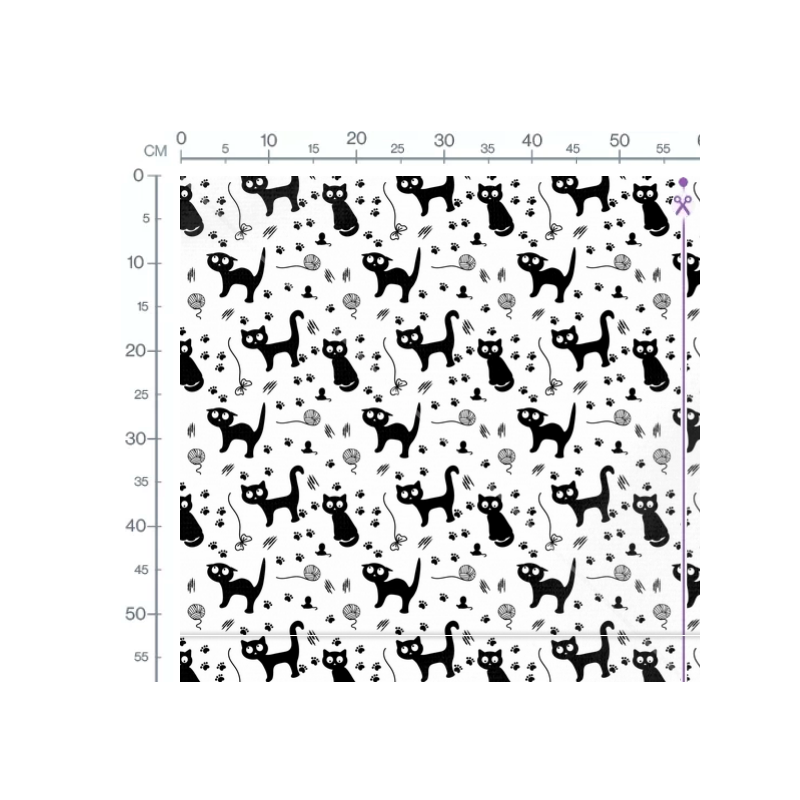 Baumwolle Canvas Katzen Stoff Schwarz Weiß 160cm – Katzen Pfoten Muster – 153 g/m² – Eigenproduktion