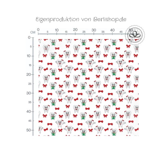 Baumwolle Canvas Zahn Stoff 160 cm – Lustige Zähne Zahnarzt Praxis – 153 g/m² – Eigenproduktion
