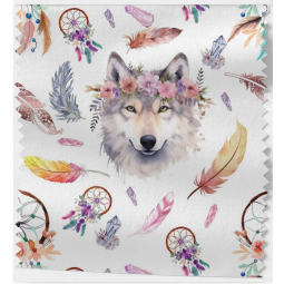 Baumwolle Canvas Wolf Stoff – Traumfänger Federn Blumen Aquarell Tiermotiv Deko Kissen Meterware Nähen DIY