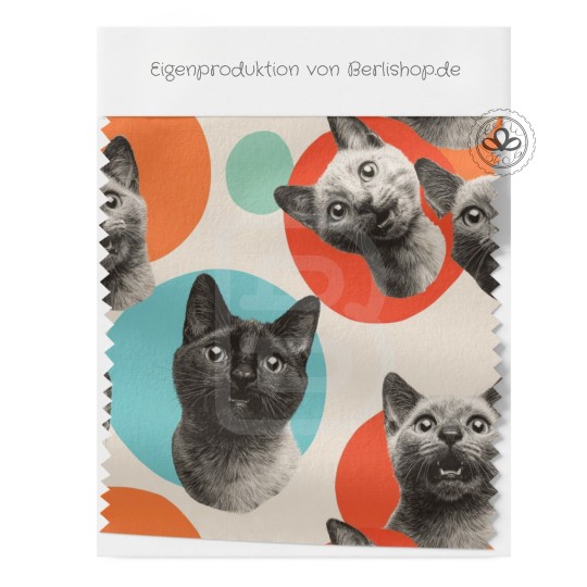 Pre-Order Katzen Stoff Pop Art Retro Orange/Türkis – Stoffdesign von Berlishop - 10 Stoffe zu Auswahl – Meterware