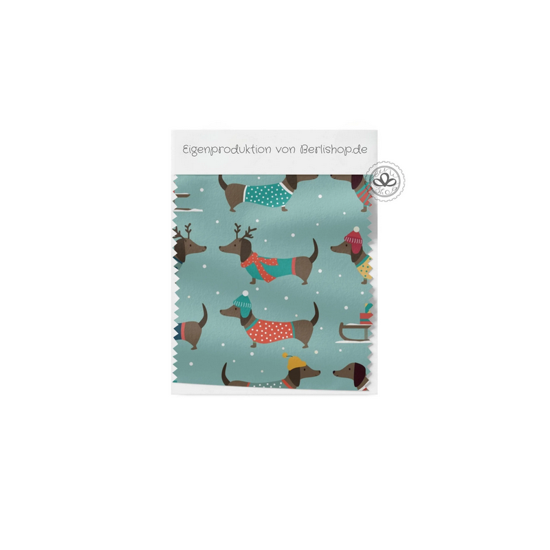 Baumwolle Canvas Dackel Winter Stoff 160 cm – Schneeflocken Hunde – 153 g/m² – Eigenproduktion