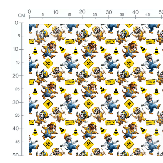 Baumwolle Canvas Baustellen Hunde Stoff 160 cm – Bauarbeiter Hunde Kinderstoff Werkzeug – 153 g/m² – Eigenproduktion