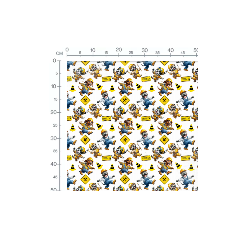 Baumwolle Canvas Baustellen Hunde Stoff 160 cm – Bauarbeiter Hunde Kinderstoff Werkzeug – 153 g/m² – Eigenproduktion