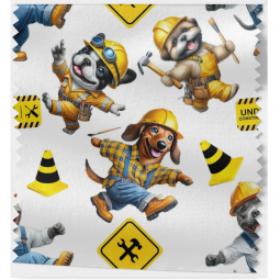 Baumwolle Canvas Baustellen Hunde Stoff – Bauarbeiter Hund Helm Werkzeug Kinderstoff Deko Taschen Meterware Nähen DIY