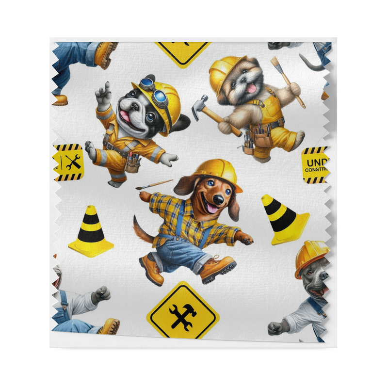 Baumwolle Canvas Baustellen Hunde Stoff 160 cm – Bauarbeiter Hunde Kinderstoff Werkzeug – 153 g/m² – Eigenproduktion