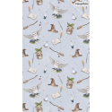 Baumwolle Canvas Zauberstoff Magische Eule Hexenhut Bücher Fantasy Grau/Grün – 153 g/m² –  Meterware 160 cm Eigenproduktion
