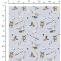 Baumwolle Canvas Zauberstoff Magische Eule Hexenhut Bücher Fantasy Grau/Grün – 153 g/m² –  Meterware 160 cm Eigenproduktion