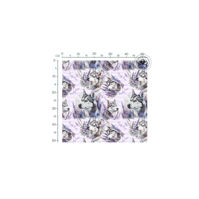 Baumwolle Canvas Husky Stoff 160 cm – Lavendel Hunde Aquarell Lila – 153 g/m² – Eigenproduktion