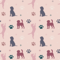 Baumwolle Canvas Hunde Stoff – Silhouette Pfoten Rosa Pastell Kinderstoff Deko Taschen Meterware Nähen DIY