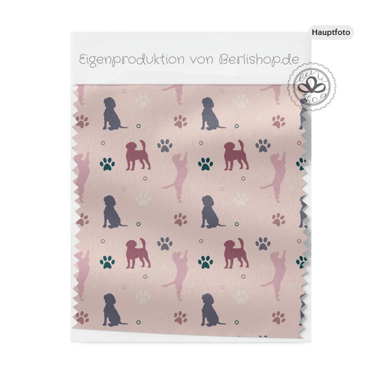 Baumwolle Canvas Hunde Stoff 160 cm – Silhouette Pfoten Rosa Pastell – 153 g/m² – Eigenproduktion