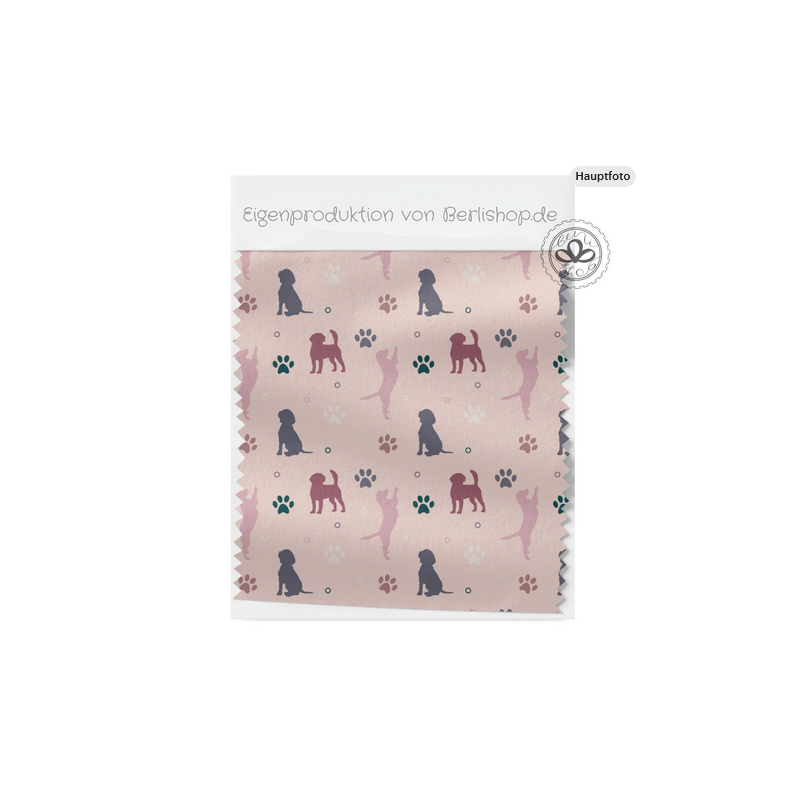Baumwolle Canvas Hunde Stoff – Silhouette Pfoten Rosa Pastell Kinderstoff Deko Taschen Meterware Nähen DIY