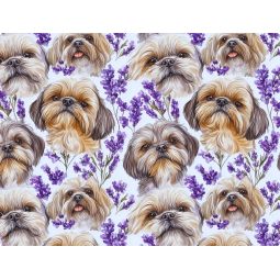 Baumwolle Canvas Shih Tzu Stoff 160 cm – Lavendel Hunde Aquarell – 153 g/m² – Eigenproduktion