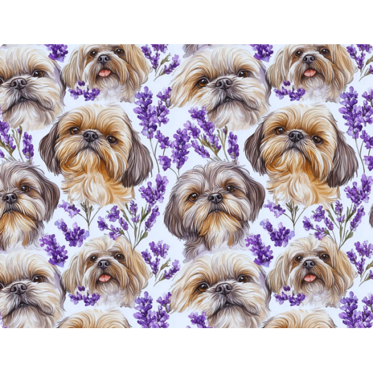 Baumwolle Canvas Shih Tzu Stoff 160 cm – Lavendel Hunde Aquarell – 153 g/m² – Eigenproduktion