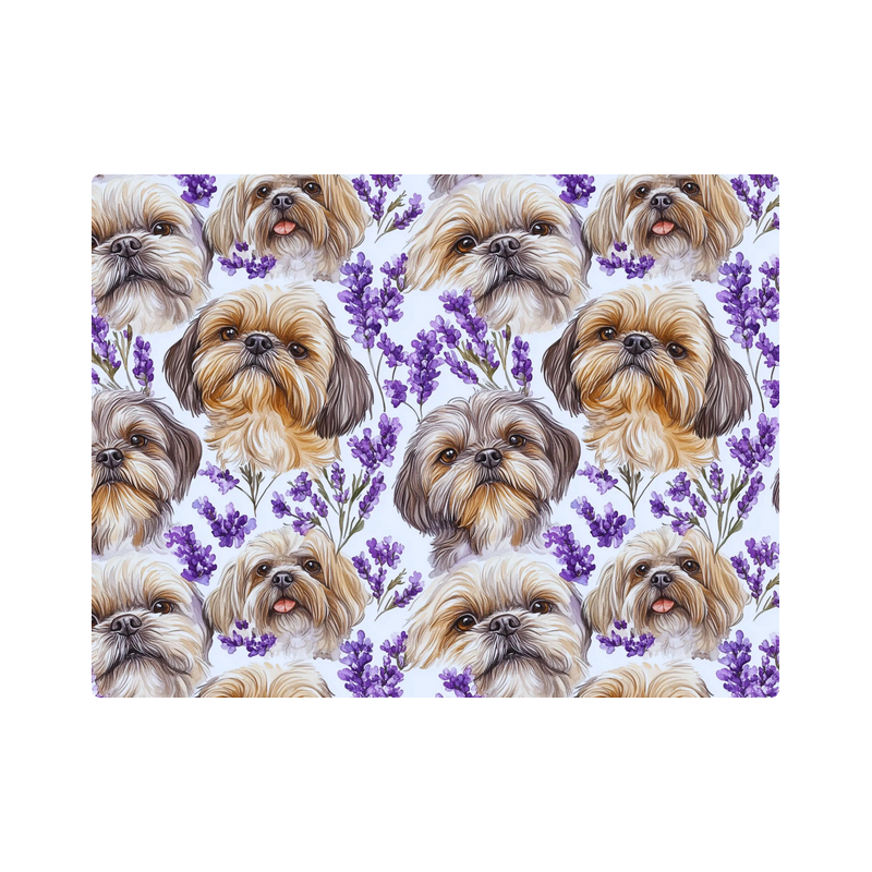 Baumwolle Canvas Shih Tzu Stoff 160 cm – Lavendel Hunde Aquarell – 153 g/m² – Eigenproduktion