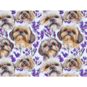 Baumwolle Canvas Shih Tzu Stoff – Lavendel Hunde Aquarell Blumen Tiermotiv Lila Deko Meterware Nähen DIY