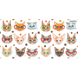 Baumwolle Canvas Katzen Stoff 160 cm – Katzenköpfe mit Brille & Pfoten – 153 g/m² – Eigenproduktion