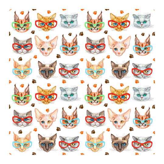 Baumwolle Canvas Katzen Stoff – Katzenköpfe mit Brille Pfoten Bunt Kinderstoff Deko Taschen Meterware Nähen DIY