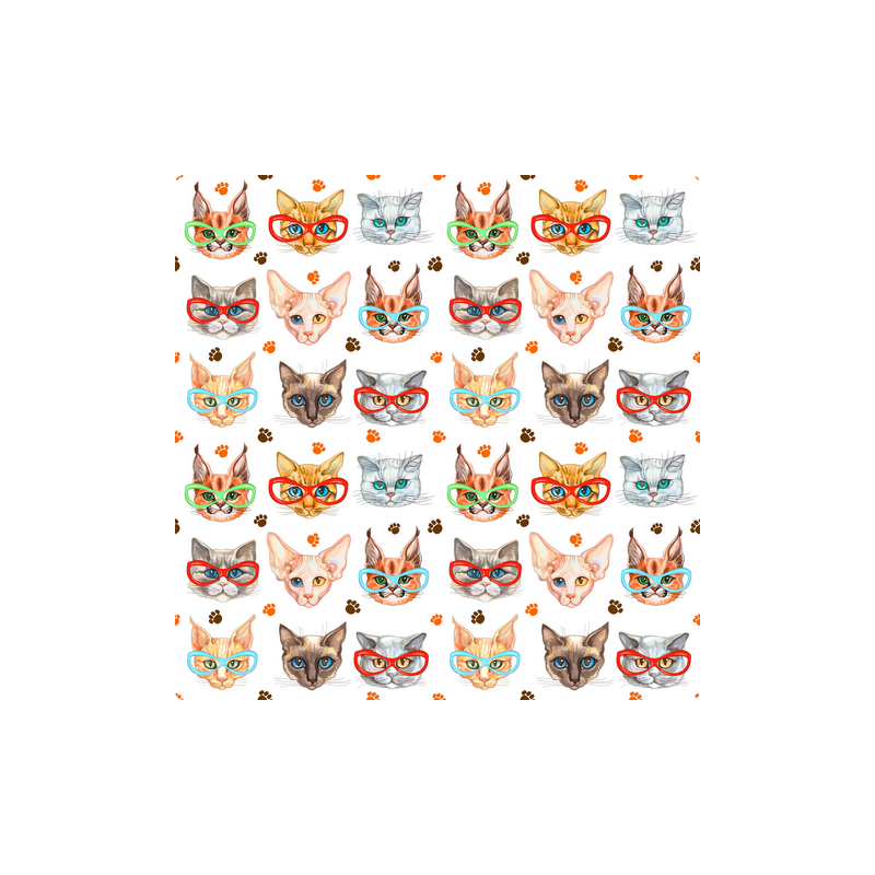 Baumwolle Canvas Katzen Stoff 160 cm – Katzenköpfe mit Brille & Pfoten – 153 g/m² – Eigenproduktion