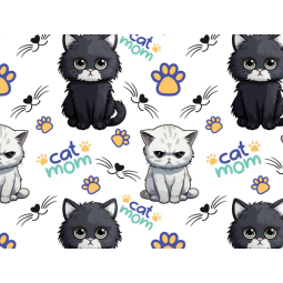 Baumwolle Canvas Katzen Stoff 160 cm – Cat Mom & Pfoten Grau – 153 g/m² – Eigenproduktion