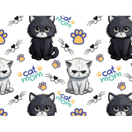 Baumwolle Canvas Katzen Stoff – Cat Mom Kätzchen Pfoten Herz Grau Kinderstoff Deko Taschen Meterware Nähen DIY