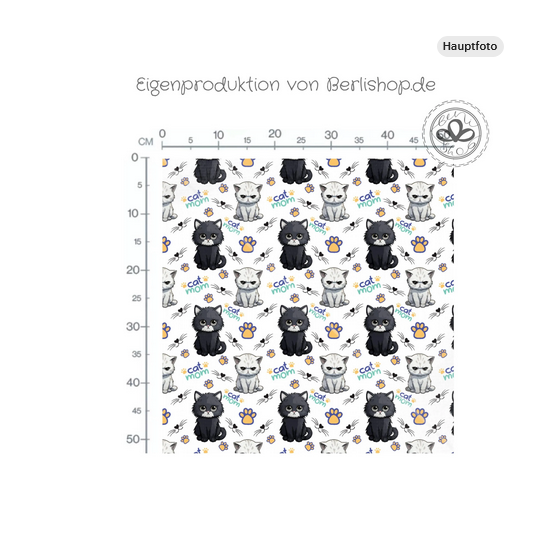 Baumwolle Canvas Katzen Stoff – Cat Mom Kätzchen Pfoten Herz Grau Kinderstoff Deko Taschen Meterware Nähen DIY