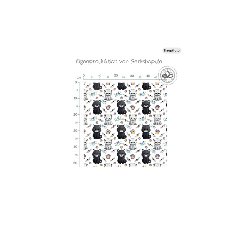 Baumwolle Canvas Katzen Stoff – Cat Mom Kätzchen Pfoten Herz Grau Kinderstoff Deko Taschen Meterware Nähen DIY