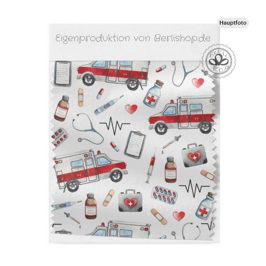 50 cm Baumwolle Canvas Rettungsdienst Stoff 160 cm – Krankenwagen Arzt Medizin Kinderstoff – 153 g/m² – Eigenproduktion