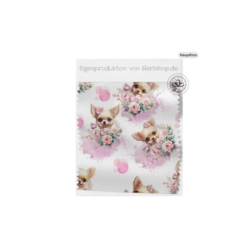 Baumwolle Canvas Chihuahua Stoff 160 cm – Aquarell Hunde Rosa – 153 g/m² – Eigenproduktion