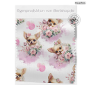 Baumwolle Canvas Chihuahua Stoff – Splash Blumen Rosen Aquarell Hundemotiv Rosa Kinderstoff Deko Meterware Nähen DIY