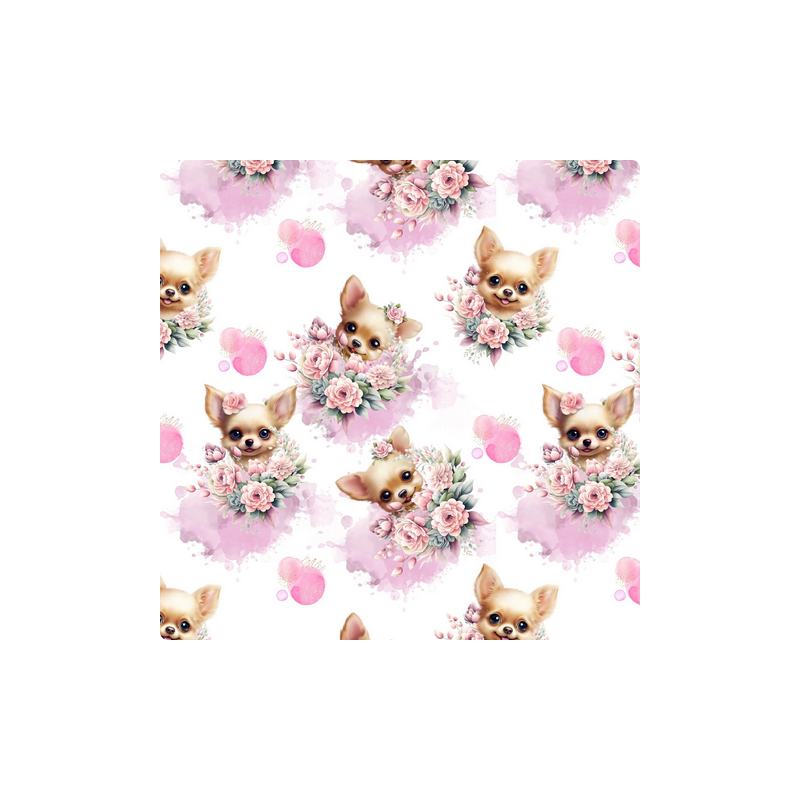 Baumwolle Canvas Chihuahua Stoff 160 cm – Aquarell Hunde Rosa – 153 g/m² – Eigenproduktion