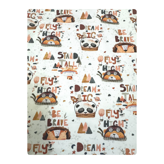 Baumwolle Canvas Panda Stoff 160 cm – Kinder Motiv Dream Fly High – 153 g/m² – Eigenproduktion