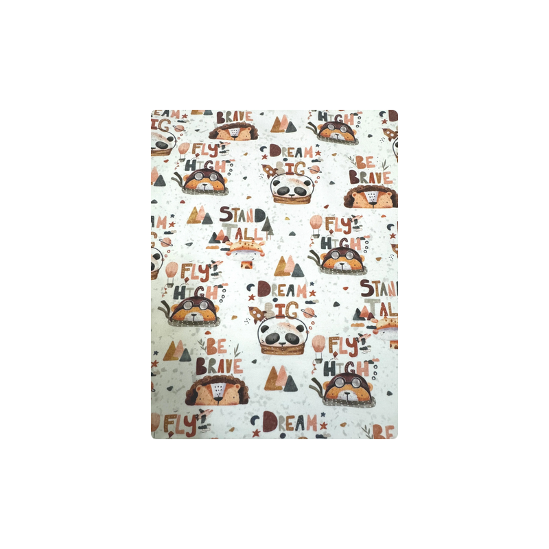 Baumwolle Canvas Panda Stoff – Dream Big Fly High Kinder Motiv Bär Beige Kinderstoff Deko Meterware Nähen DIY