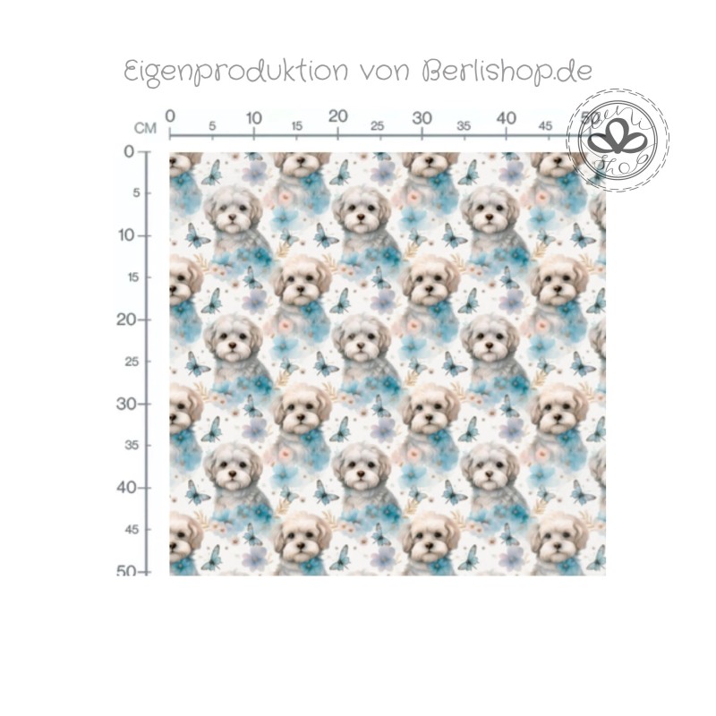 French Terry Sommersweat Malteser Stoff 145 cm  – Blumen & Schmetterlinge – 240 g/m²  – Eigenproduktion