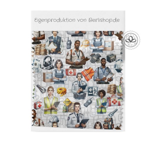 Baumwolle Canvas Stoff – Rettungsdienst Polizei Security Arbeitsschutz Berufs Muster Deko Taschen Kissen Meterware